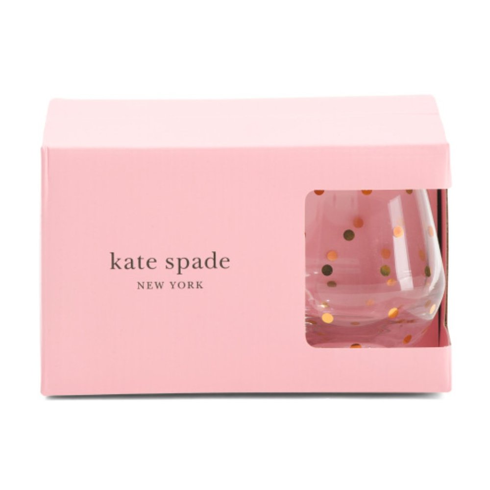 ✨2x HP✨Kate Spade Larabee Dot Gold Stemless Wine Glasses NIB - Picture 4 of 11